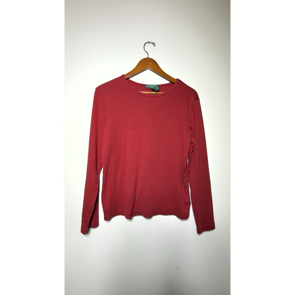 Lauren Ralph Lauren Red Knit Top Womens Size PL Petite Large Long Sleeve Cotton